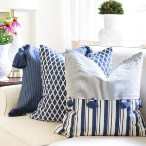 Coastal Blue Cushion Trio with Tassel Accents