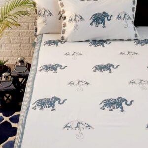 Blue Elephant Parade Cotton Bedsheet Set