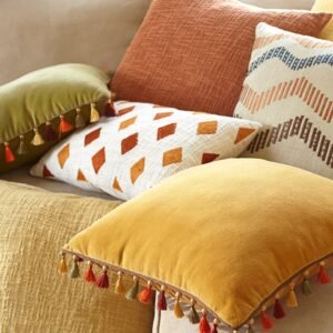Vibrant Patchwork Cushion Set with Multicolored Tassels