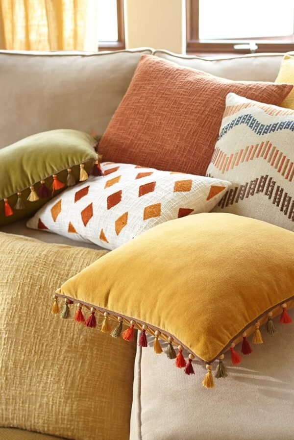 Vibrant Patchwork Cushion Set with Multicolored Tassels