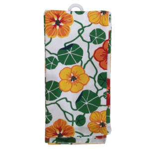 Floral Printed Kitchen Towel with Hanging Loop – Orange & Yellow Blooms