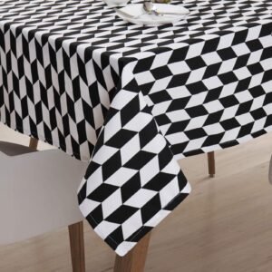 Modern Geometric Black & White Tablecloth