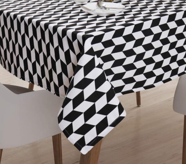 Modern Geometric Black & White Tablecloth