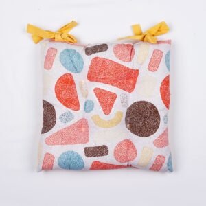 Vibrant Geometric Chair Cushion with Yellow Tie Straps