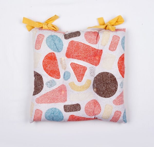 Vibrant Geometric Chair Cushion with Yellow Tie Straps
