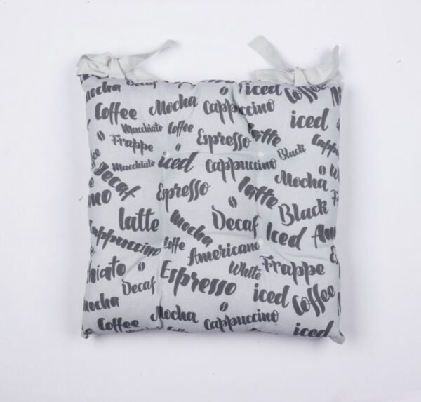 Trendy Coffee-Themed Chair Cushion with Script Typography