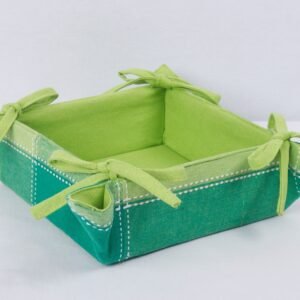 Green Dual-Tone Cotton Bread Basket – 8"x8"x3" | Eco-Chic Dining Organizer