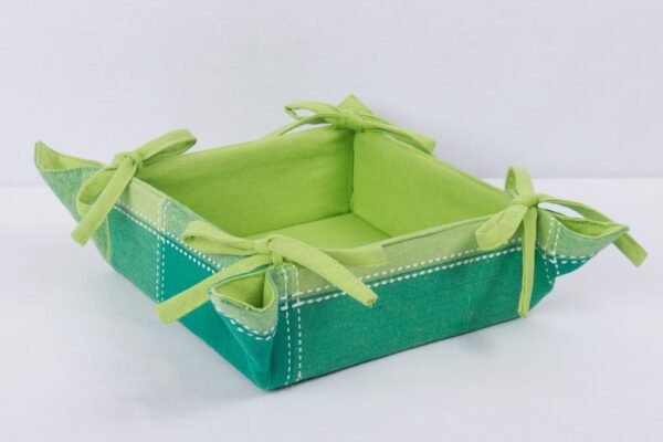 Green Dual-Tone Cotton Bread Basket – 8"x8"x3" | Eco-Chic Dining Organizer
