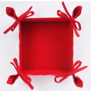 Red Cotton Fabric Basket – 8"x8"x3" | Decorative Storage Tray with Bows
