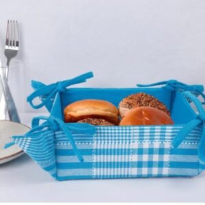 Blue Gingham Cotton Bread Basket – 8"x8"x3" | Decorative Table Organizer