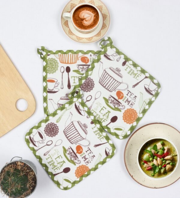 Tea Time Cotton Pot Holders – Set of 3