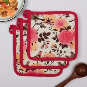 Floral Elegance Cotton Pot Holders – Set of 3
