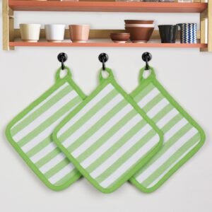 Green & White Striped Cotton Pot Holders