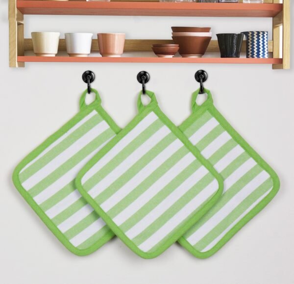 Green & White Striped Cotton Pot Holders