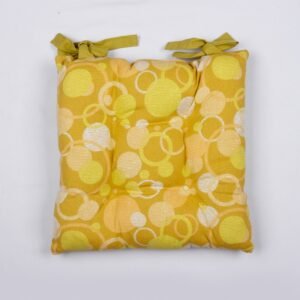 Yellow Printed Cotton Chair Cushion with Ties
