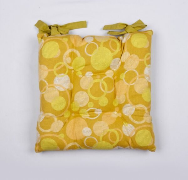 Yellow Printed Cotton Chair Cushion with Ties