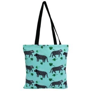 Wild Safari Printed Tote Bag – Aqua Jungle Edition
