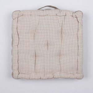 Soft Padded Gingham Seat Cushion with Handle – Beige & White