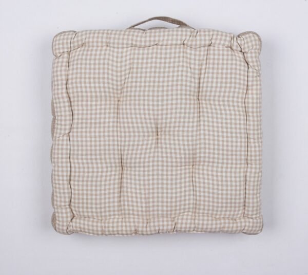 Soft Padded Gingham Seat Cushion with Handle – Beige & White