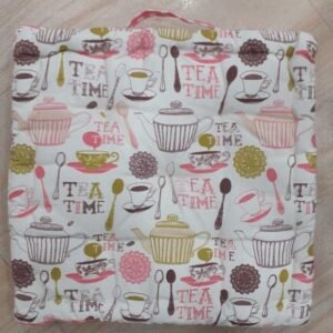"Tea Time" Themed Printed Padded Seat Cushion with Handle