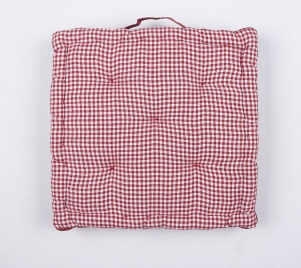 Classic Red & White Gingham Padded Seat Cushion with Handle