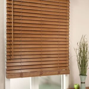 Wooden Slatted Window Blinds with Minimalist Decor Accents