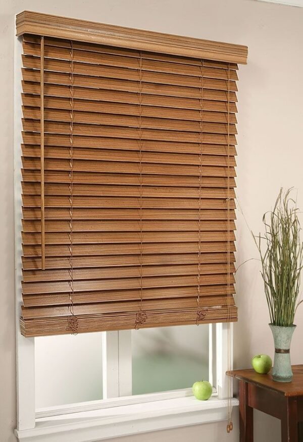 Wooden Slatted Window Blinds with Minimalist Decor Accents