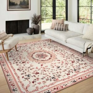 Classic Indian Floral Medallion Rug for Living Spaces